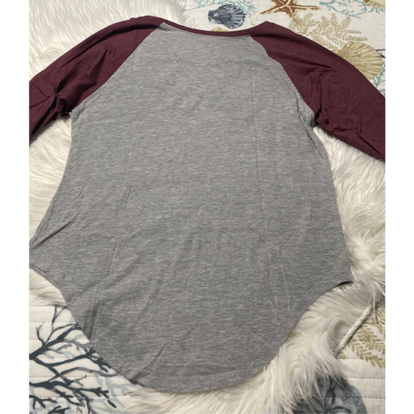 Women's RVCA 3/4 Sleeve Tee M Gray Burgundy - Picture 6 of 6